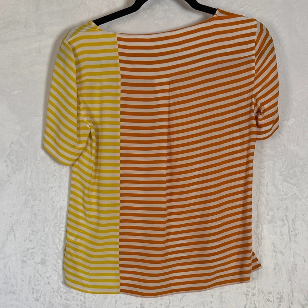Akris Punto Women's US 6 Orange & Yellow Striped 100% Mulberry Silk Luxury Top